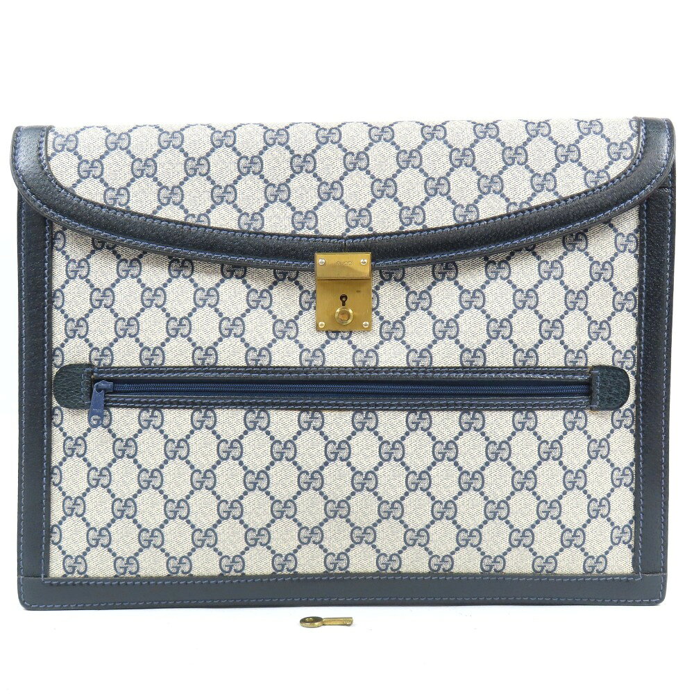 gucci///////////////\\\\\\\\\\\\\\\\\\\\\\\\\\\\\\\\\\\\\\\\\\\\\\\\\\\\\\\\\\\\\\\' - グッチ クレスト オールドグッチ セカンドバッグ ヴィンテージ クラッチバッグ レザー/PVC ネイビー メンズ【中古】極美品 本物 GUCCI