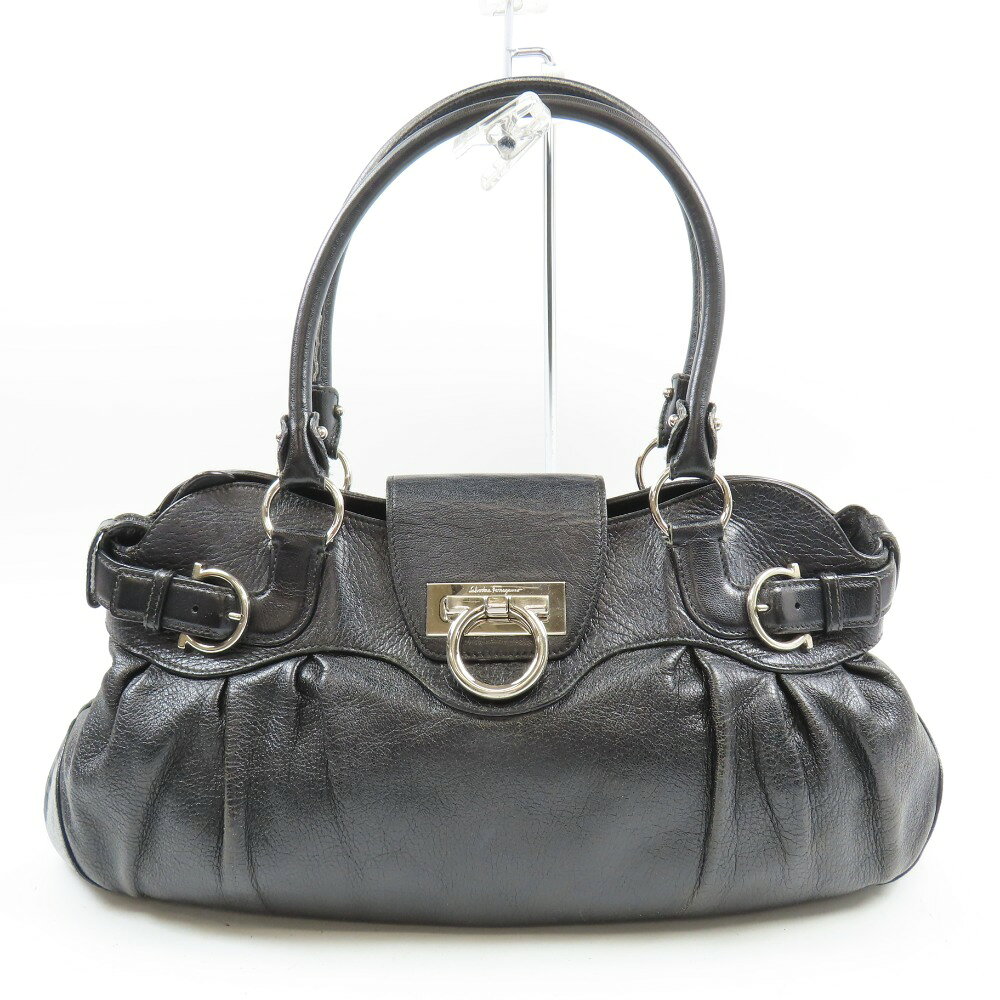 乐天商城 - サルヴァトーレフェラガモ ロゴ S金具 ハンドバッグ レザー ブラック レディース【中古】 本物 Salvatore Ferragamo