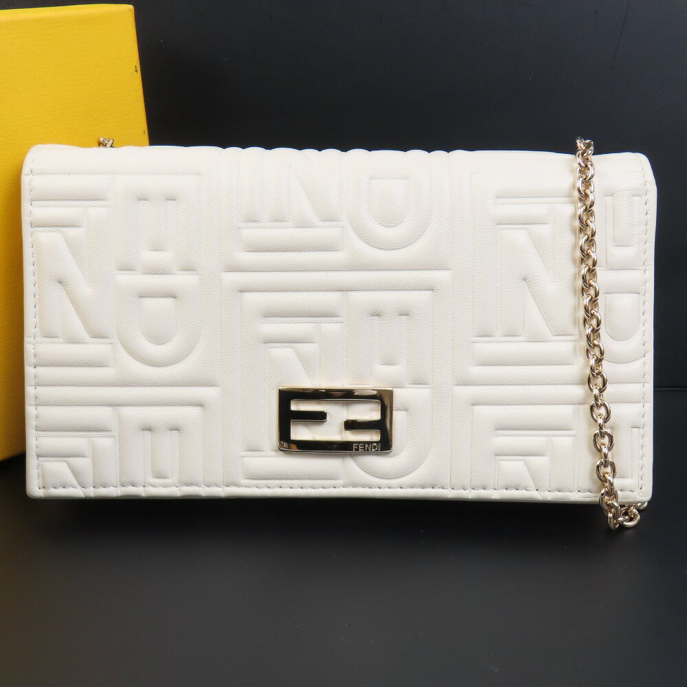 FENDI - フェンディ 8M0219 チェーンウォレット ロゴ ロングウォレット 長財布 ショルダーバッグ レザー アイボリー レディース【中古】新品同様美品 本物 FENDI