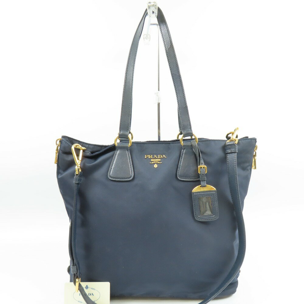 PRADA - プラダ 2WAY ショルダーバッグ トートバッグ ハンドバッグ ナイロン ネイビー レディース【中古】 本物 PRADA