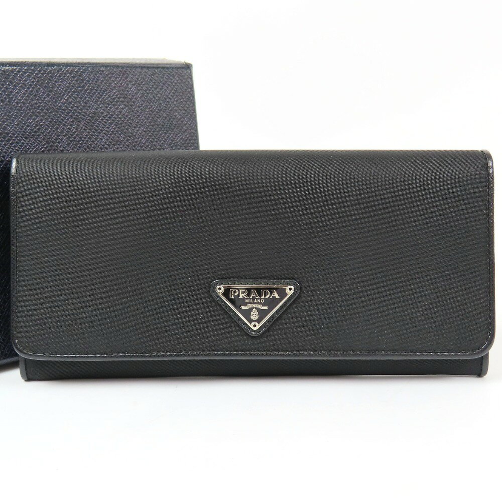 Rakuten - プラダ 三角ロゴ トライアングルロゴ ロングウォレット 長財布 ナイロン ブラック レディース【中古】極美品 本物 PRADA