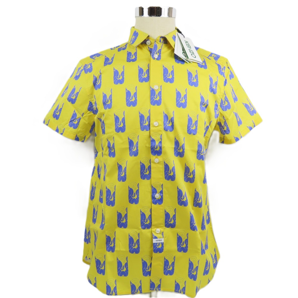 Rakuten - ケンゾー SLIM SS SHIRT タグ付き L エビ えび シュリンプ トップス 半袖シャツ コットン イエロー メンズ【中古】未使用品 本物 KENZO
