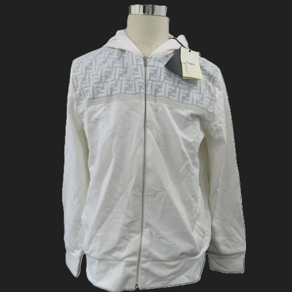 樂天商城 - フェンディ ズッカ ジップアップ #XL 服 トップス ファッション アパレル パーカー コットン/ポリエステル ホワイト メンズ【中古】 本物 FENDI