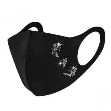 処分特価!2枚組ラインストーン入りマスク!レディースブラック3Dマスク 5柄ワンポイント入り ポリウレタンマスク おしゃれキラキラマスク 洗えるマスク ファッションマスクオシャレマスク黒【UVカット 数量限定品!紫外線対策】ncac1645*