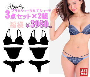 初売り福袋アブソールブラTバックショーツセット【全国送料無料レビューを投稿して】【Absorle福袋】人気のアブソールブラジャーTバックショーツ3点セットを2組セットしたお得な福袋・数量限定販売!【B65/B70/B75/C65/C70/C75//D65/D70/D75/E65/E70/E75L】10P05Dec15
