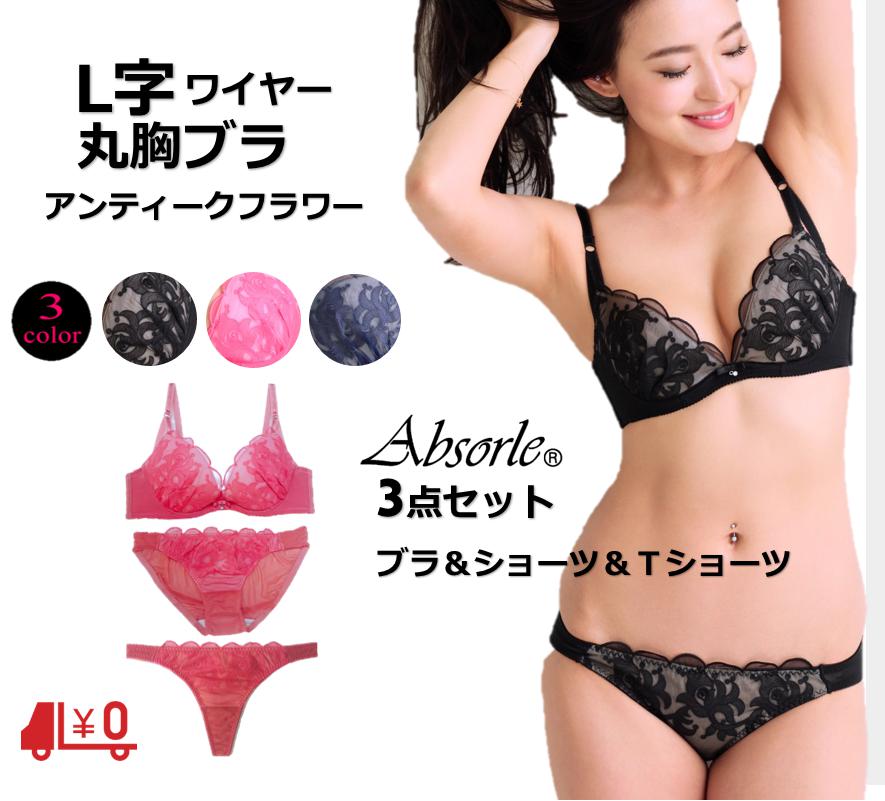 アブソールアンティークフラワー3点セットAbsorle 新作 【全国送料無料】【Absorle勝負下着アブソール勝負ランジェリー】NEWブラジャー&ショーツ&T...