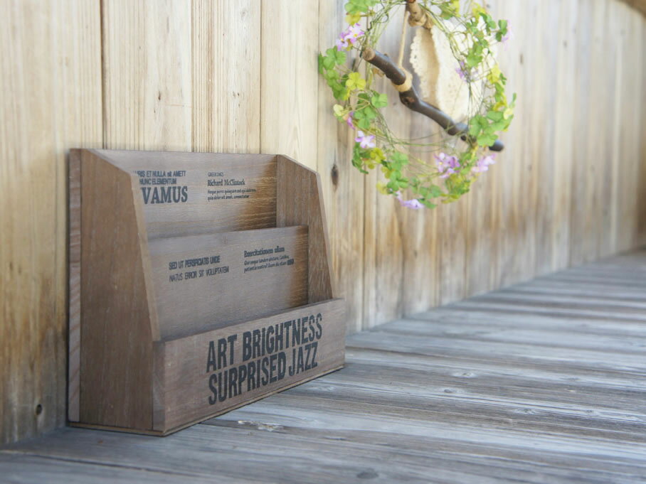 No4 茶 木製 レターラック 卓上・壁掛け兼用 アンティーク レトロ お洒落な木製収納