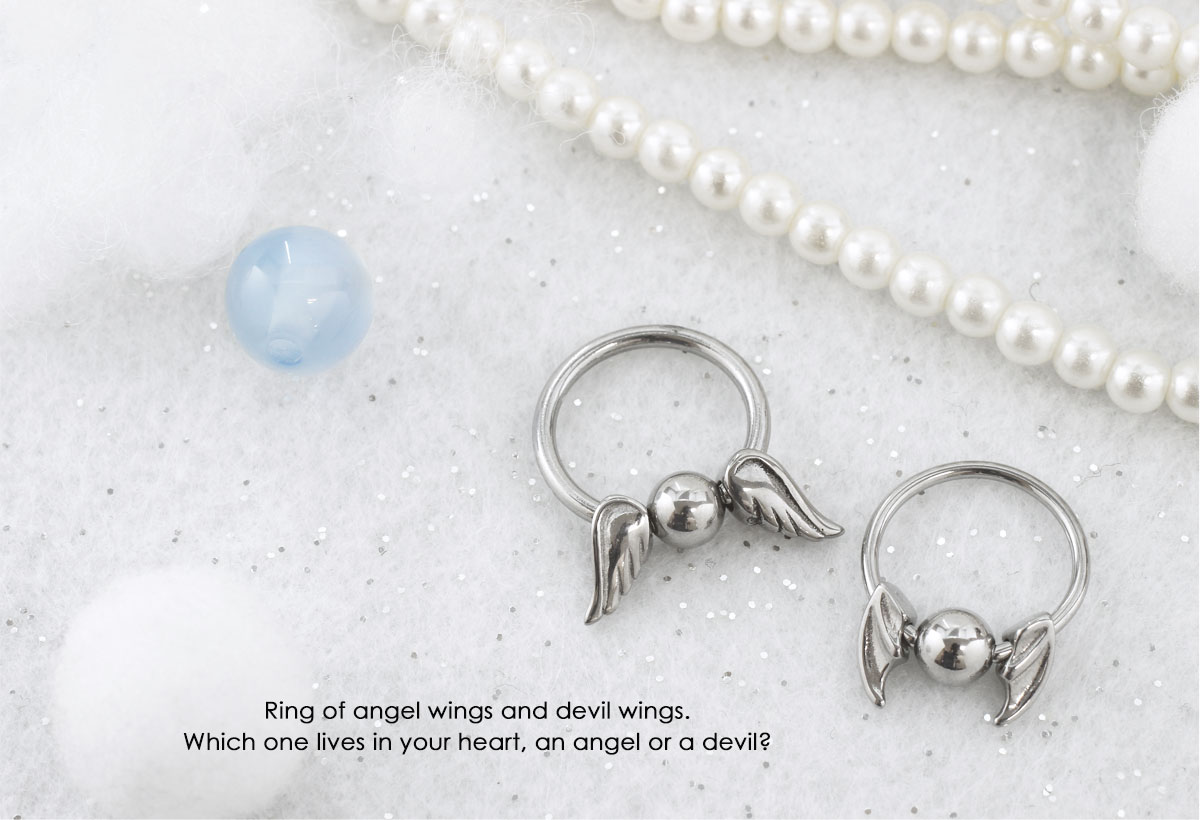 【クーポンで半額！★11/11 23:59まで】リングピアス ボディピアス 16G 14G エンジェル&デビル ウィング キャプティブビーズリング(1個売り)◆オマケ革命◆