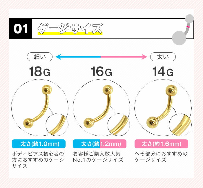 へそピアス 18G 16G 14G ボディピアス バナナバーベル カラー 定番 シンプル 金属アレルギー対応 サージカルステンレス ファーストピアス セカンドピアス つけっぱなし (1個売り)◆オマケ革命◆