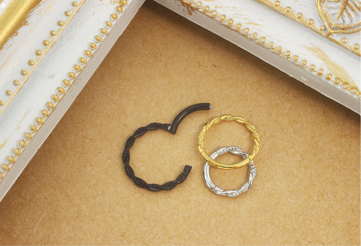 ボディピアス 16G 14G ツイストロープ ワンタッチ セグメントクリッカー(1個売り)◆オマケ革命◆