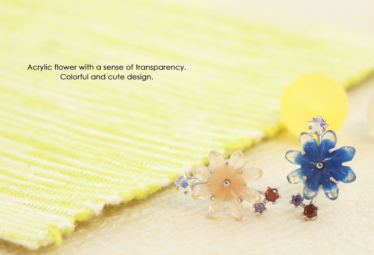 ボディピアス 16G カラフル アクリルフラワー ストレートバーベル(1個売り)[在庫限り]◆オマケ革命◆