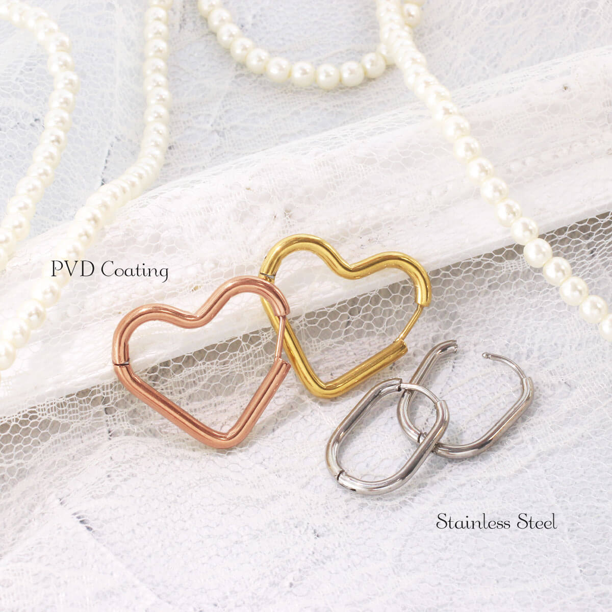 (2個SET) ピアス ハート オーバル フープピアス 18K コーティング ピアス 金属アレルギー サージカルステンレス 医療用ステンレス キャッチレス シンプル セカンドピアス つけっぱなし ゴールド ◆オマケ革命◆ auc-roque-10014291 ボディピアス・軟骨ピアス ROQUE サンプル画像2