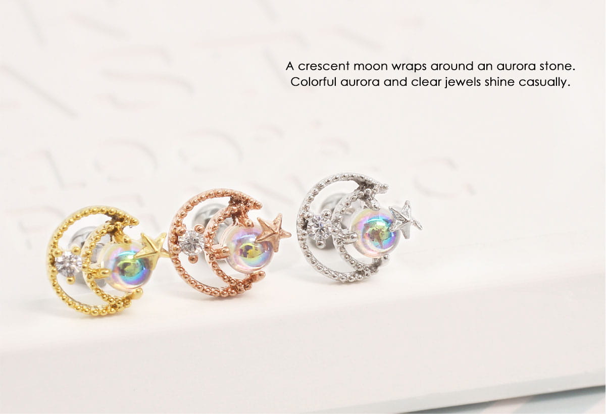 ボディピアス 16G ルナ オーロラストーン ストレートバーベル(1個売り)[在庫限り]◆...