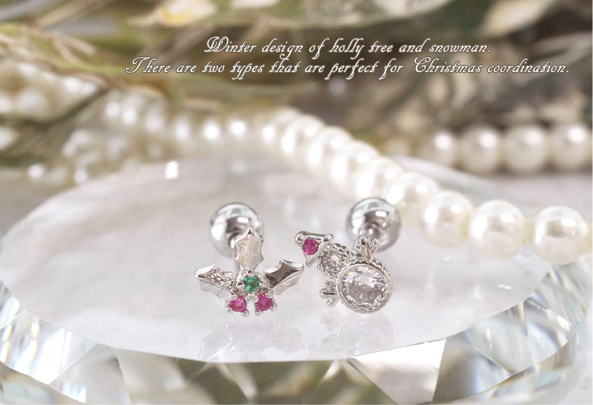 ボディピアス 16G 柊と雪だるま ストレートバーベル ロキ クリスマス(1個売り)◆オマケ革命◆