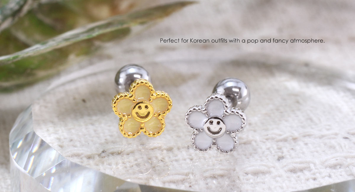 ボディピアス 16G スマイル フラワー ストレートバーベル(1個売り)[在庫限り]◆オマケ革命◆