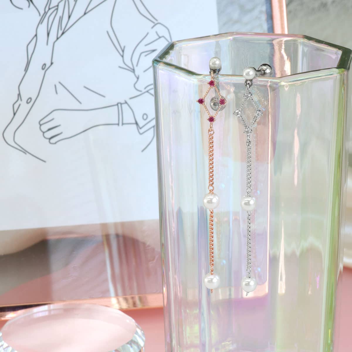 ボディピアス 16G ロングチェーン ロンブスチャーム ストレートバーベル(1個売り)[在庫限り]◆オマケ革命◆