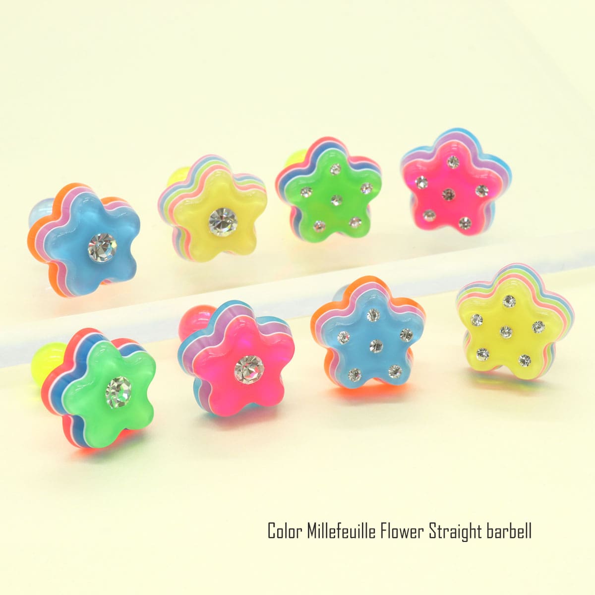 ボディピアス・軟骨ピアス ROQUEのボディピアス 16G カラー ミルフィーユ フラワー ストレートバーベル(1個売り)◆オマケ革命◆｜アングル2