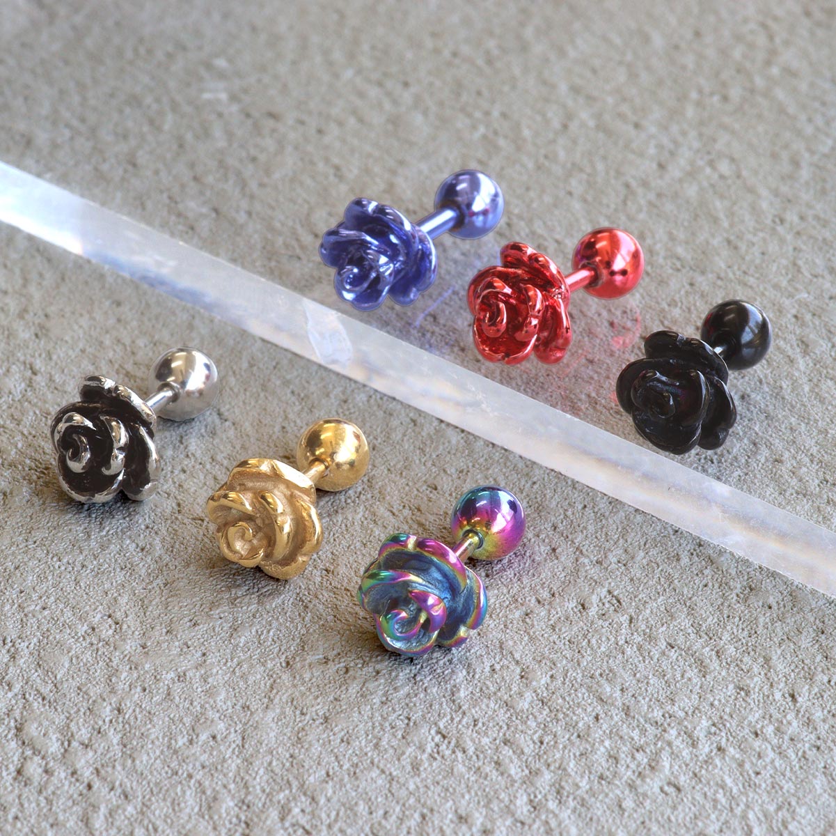 ボディピアス 16G 14G リアルローズストレートバーベル(1個売り)◆オマケ革命◆