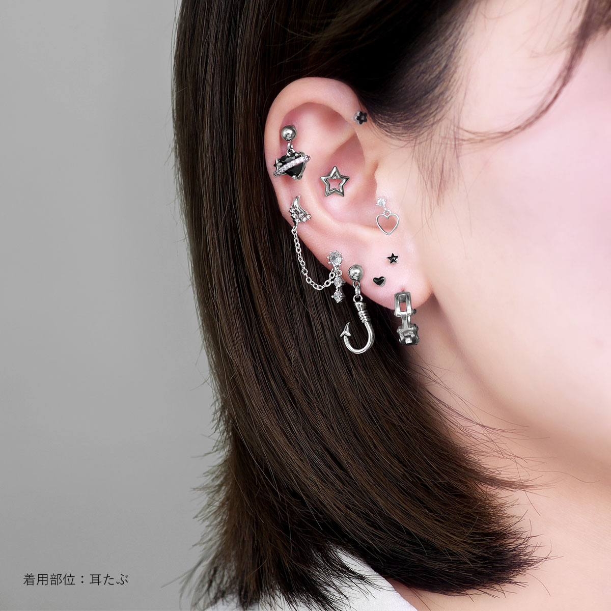 ボディピアス・軟骨ピアス ROQUEのピアス 18G シルバー ミニチェーン フープピアス ファッションピアス(1個売り)◆オマケ革命◆｜アングル3