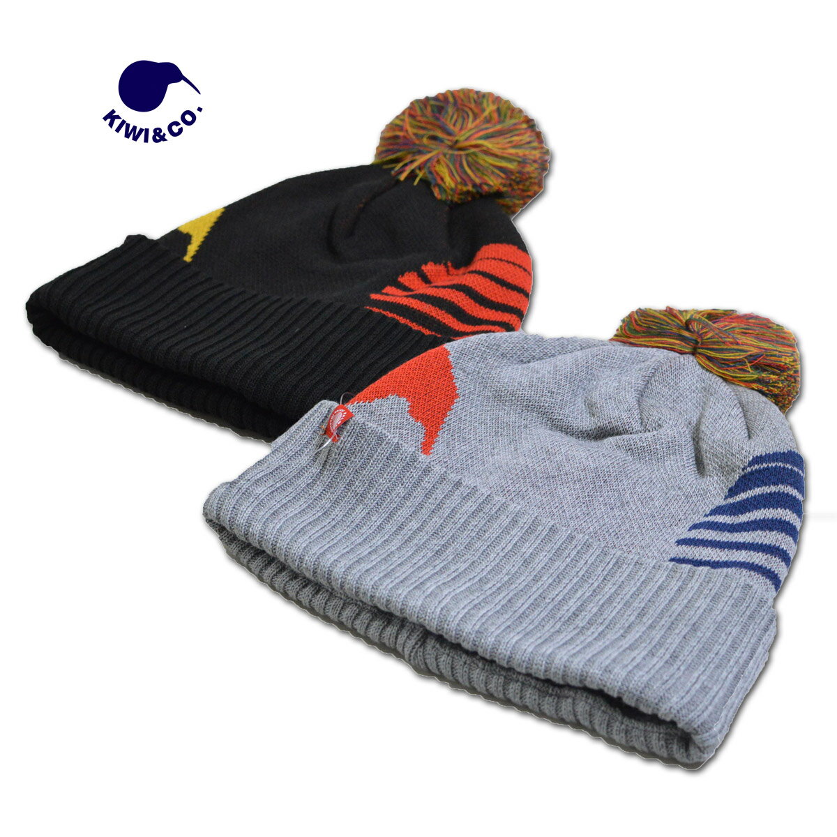 キウイ ニット帽 メンズ グレー 黒 kiwi9kc01u213 【 あす楽 送料無料 】[ PALMS&CO KIWI edit of KIWI キウイ 帽子 Iconic Pom Cap おしゃれ かっこいい プレゼント カーブキャップ キウィ ビーニー ]