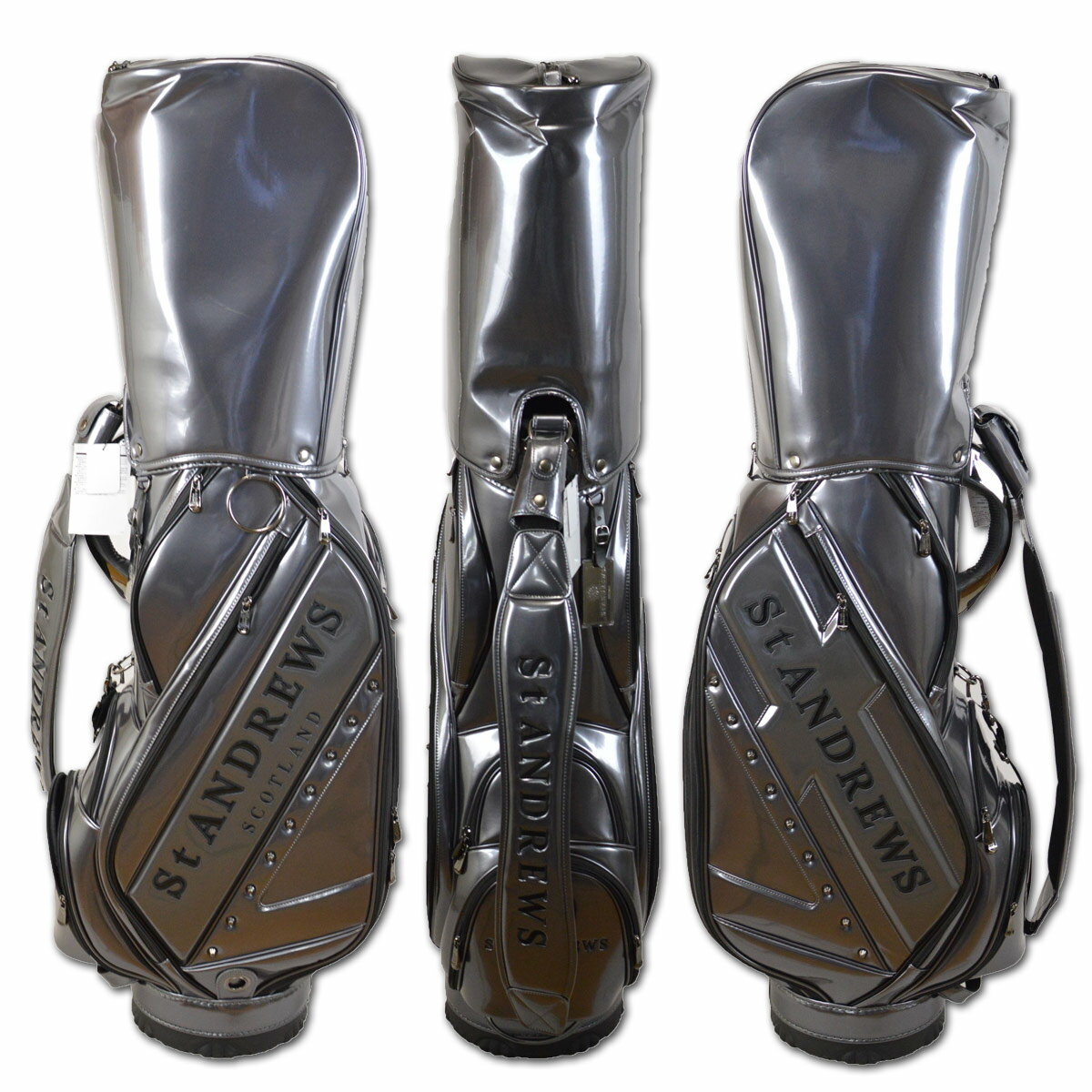トーンカラ セントアンドリュース キャディバッグ メンズ レディース 黒 グレー 9インチ 042-3980901 [ ゴルフウェア golf ゴルフ St ANDREWS ゴルフバッグ キャディバック エナメル かっこいい おしゃれ 新作 レ アクセサリ
