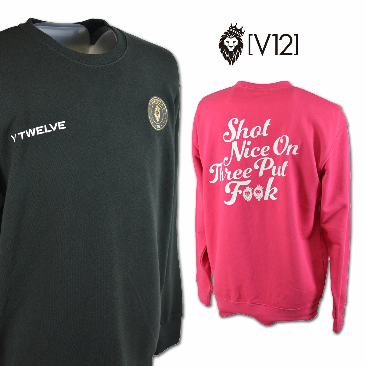 V12 トレーナー メンズ 秋冬用 黒 ピンク M L LL v122220sw12【 あす楽 送料無料 】[ ヴィトゥエルヴ 長袖 スウェット COMMON CREW ゴルフウェア ギフト かっこいい golf ゴルフ プレゼント レア ]