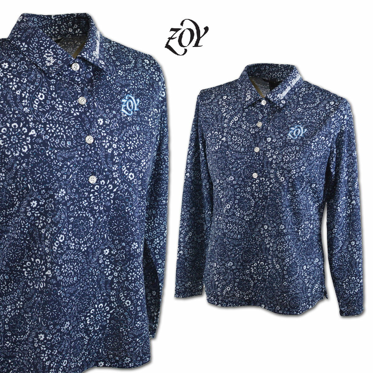ZOY 長袖ポロシャツ レディース 春夏用 紺 M L 071642009-85【 あす楽 送料無料 】[ ゾーイ ゾイ ゴルフウェア 長袖 ポロシャツ ポロ ゴルフ かわいい おしゃれ golf 高級 レア プレゼント ギフト セール アウトレット ]