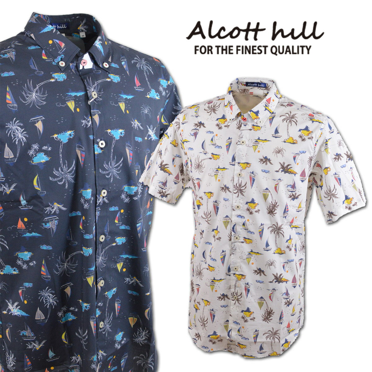 Rakuten - アルコットヒル 半袖シャツ メンズ 春夏用 白 紺 M L LL 31-2101-10【 あす楽 送料無料 】 [ Alcott hill 半袖 シャツ 綿 コットン 大きいサイズ ゴルフ かっこいい おしゃれ プレゼント ギフト セール アウトレット ]