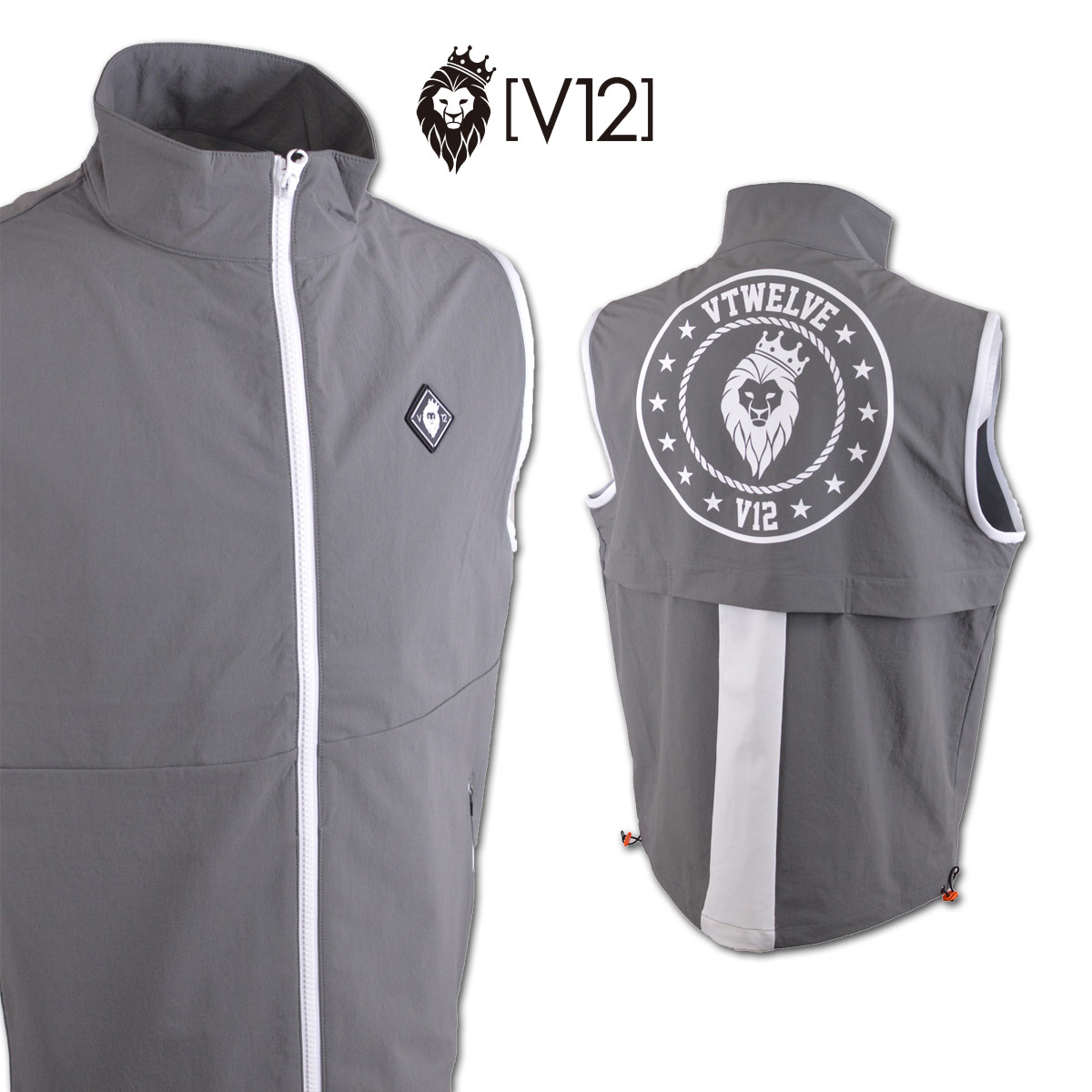 V12 ベストブルゾン メンズ 春夏用 グレー M L v122410jk02【 あす楽 送料無料 】[ ヴィトゥエルヴ ベスト パーカー UT VEST V12 ベスト ブルゾン ギフト かっこいい golf ゴルフ 新作 プレゼント レア アウター ]