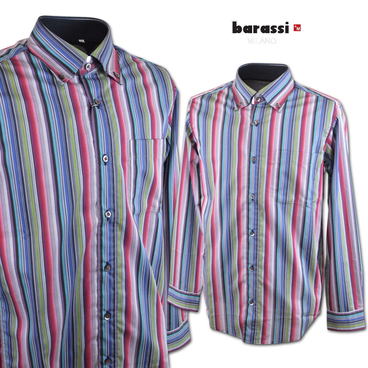 ■バラシ ■厳選された素材を使った、カジュアルな長袖シャツです。 高級オーストリア製生地です。 ゆったりめのシルエットです。 バラシらしい綺麗な色だしがきめて♪ ■色柄　　マルチストライプ ■素材　　綿100％（オーストラリア製） ■シーズン　秋、冬、春 ■サイズ（実測寸法cm） M:着丈 約74　バスト 約108　胴回り 約105　肩幅　約44　袖丈　約61.5 L:着丈 約76　バスト 約112　胴回り 約112　肩幅　約46　袖丈　約62 ■日本製 メーカー希望小売価格はメーカー商品タグに基づいて掲載しています