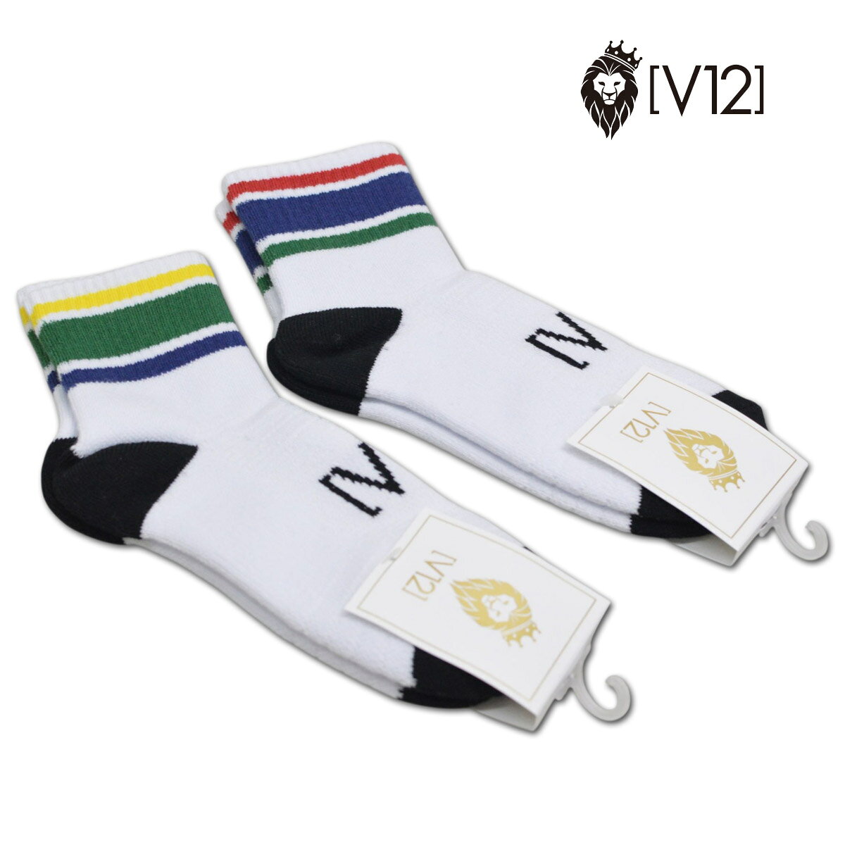 ■V12 ■カラフルな配色が特徴のラインソックス。 足元にアクセントを添える万能アイテムです。 クッション性に優れたパイル地を使用、肉厚で足元をしっかりフォールドし快適なプレーをアシスト。 伸縮性があり、ほど良いフィット感で快適な穿き心地です。 ■色柄　　BL(ブルー)　GR(グリーン) ■素材　　綿　アクリル　ポリエステル　ナイロン　ポリウレタン ●メーカー希望小売価格はメーカー商品タグに基づいて掲載しています
