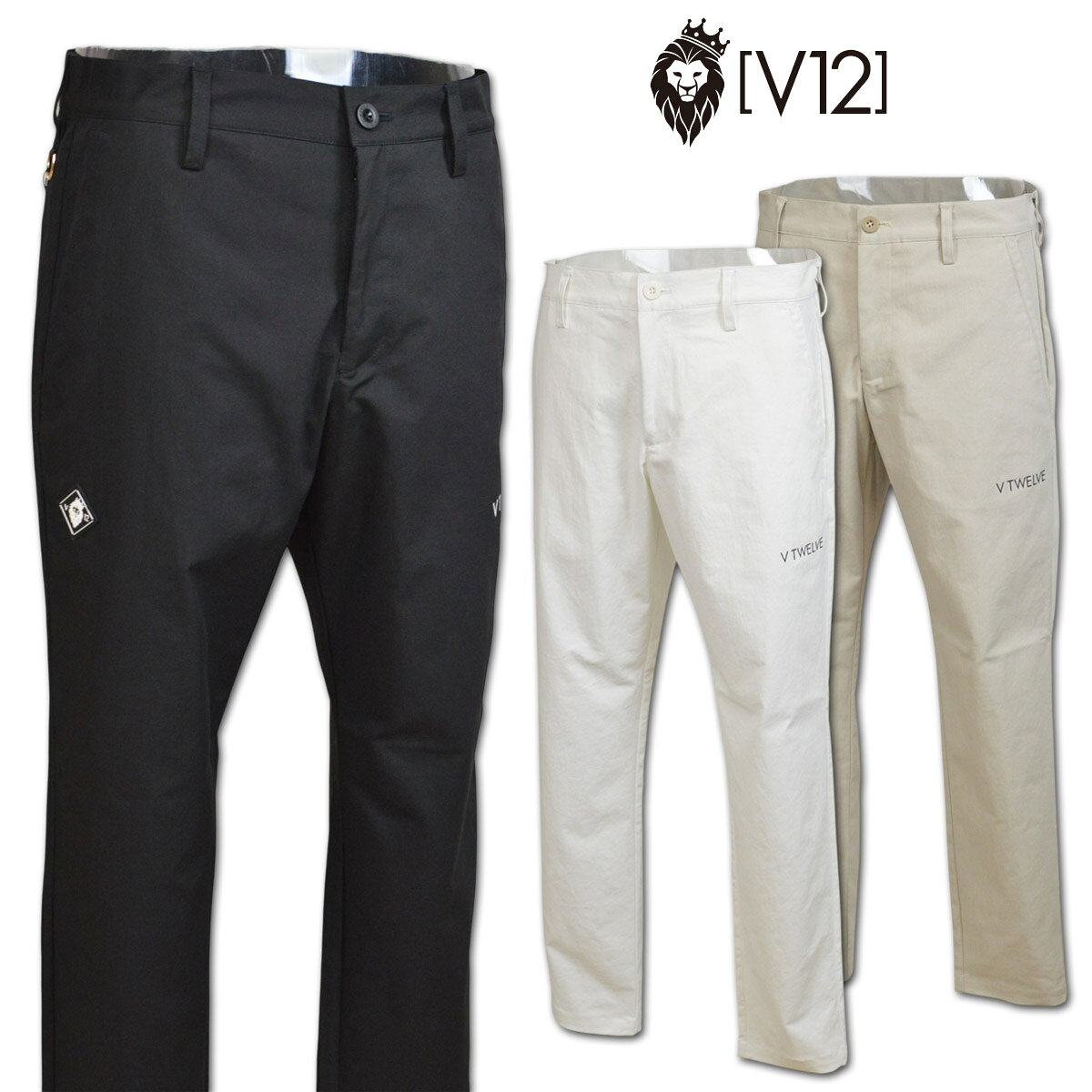 ■V12 ■ミニマルに昇華されたスタイルのロングパンツ。 クセのないベーシックなシルエットで1枚持っていると便利なアイテムです。 トップスを選ばずあらゆるコーディネートに使えるデザイン。 V12のエントリーモデルにも最適な仕上がりです。 ■色柄　　BK(黒)　WH(白)　BE(ベージュ) ■素材　　ポリエステル100％ ■サイズ（実測寸法cm） M:ウエスト 約80 渡り幅 約32 裾幅 約16 股上 約22 股下 約75 L:ウエスト 約85 渡り幅 約33 裾幅 約16 股上 約22 股下 約77 LL:ウエスト 約90 渡り幅 約34 裾幅 約17 股上 約23 股下 約78 ●メーカー希望小売価格はメーカー商品タグに基づいて掲載しています
