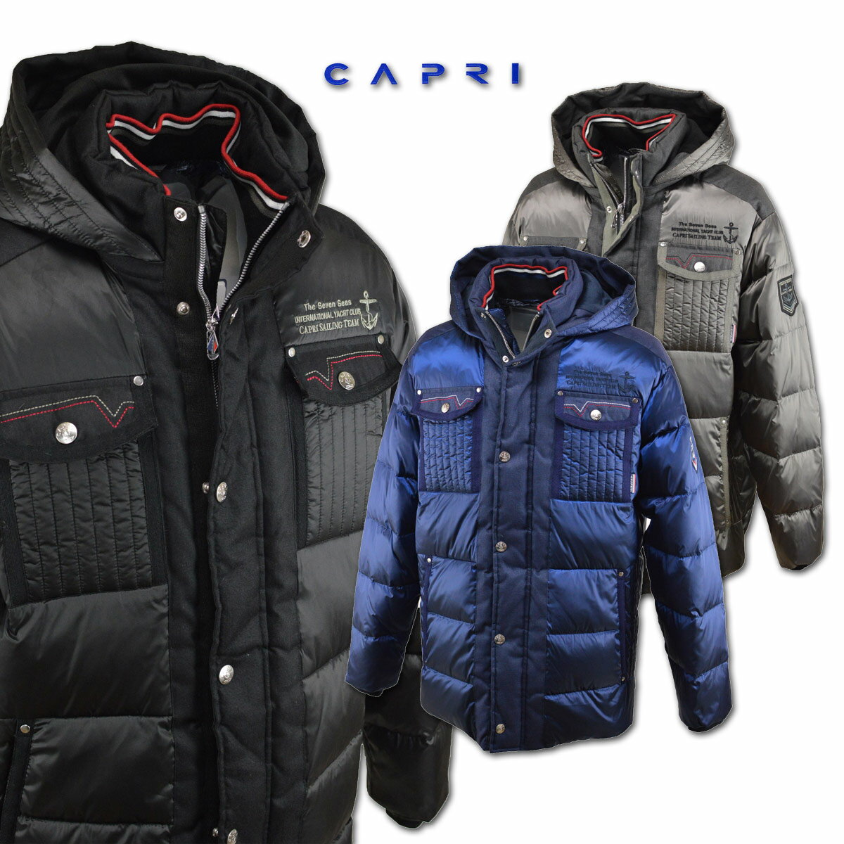 カプリ ダウンジャケット メンズ 秋冬用 黒 青 グレー M L LL 2131-3002【 あす楽 送料無料 30%OFF 】 [ CAPRI ブルゾン ダウン 中綿 防寒 冬 秋冬 おしゃれ かっこいい アウトレット sale 大きいサイズ セール 冬 プレゼント ギフト アウター ジャンパー ]