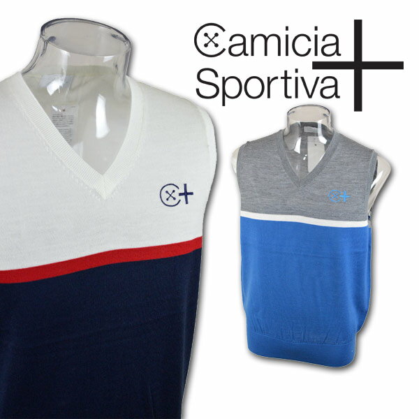 【 あす楽 送料無料 】 カミーチャスポルティーバ メンズ ニットベスト M L 511172870[ Camicia Sportiva+ ゴルフウェア ゴルフ ニット ベスト 白 グレー 秋冬 毛 ゴルフベスト 防寒 冬 プレゼント ギフト アウトレット セール sale かっこいい golf ]