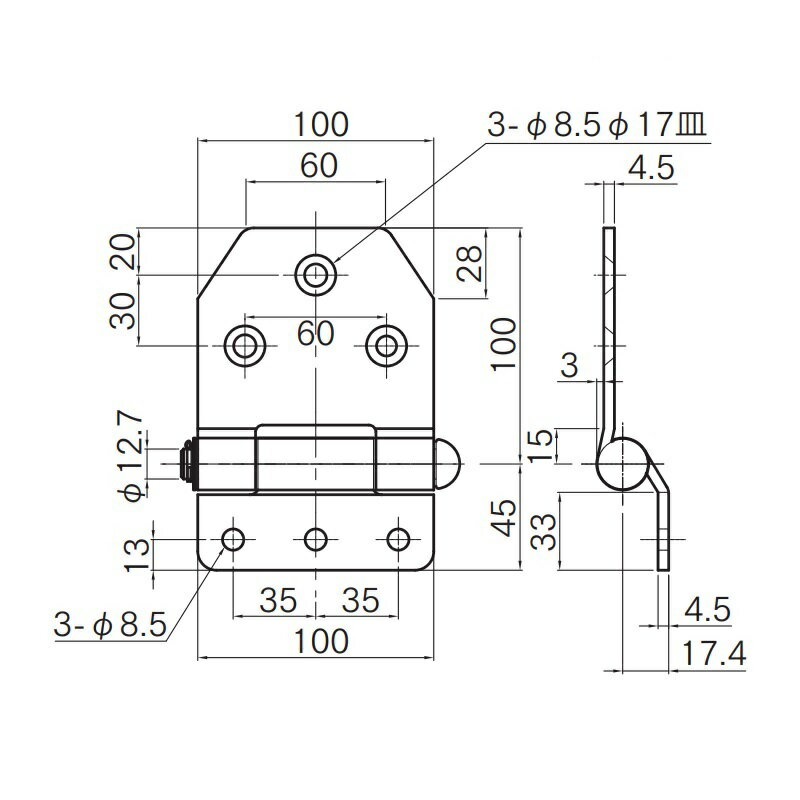 42214163R 深ボデー蝶番 Z内巻サイド 下穴付(R)|JB日本ボデーパーツ工業【代引き不可】