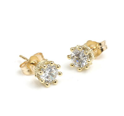 CI[ [  TINY CROWN STONE STUDS 10k  1P  CI[ [COsAX   ROYAL ORDER 