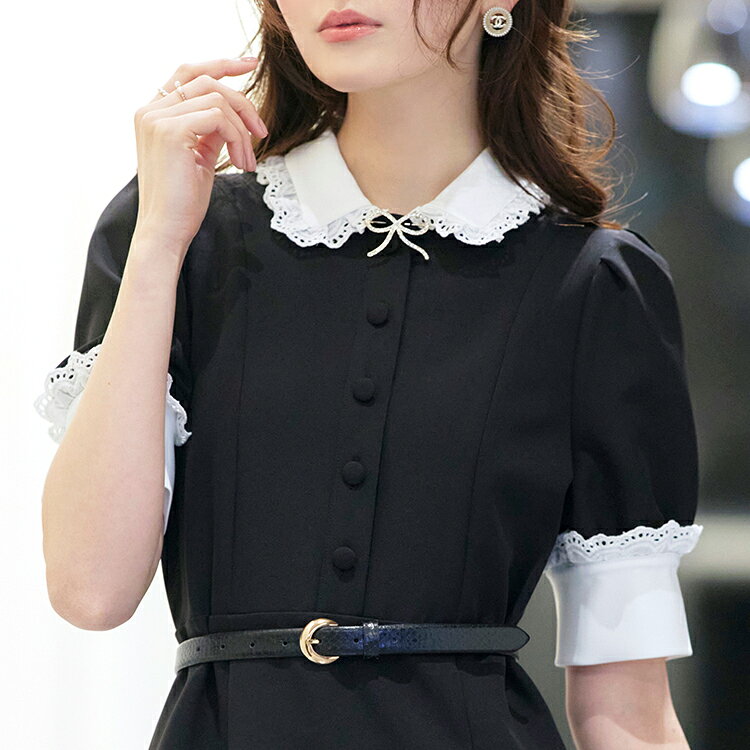 【バーゲン価格】レディース ワンピース シャツワンピース 襟付き ロングワンピース レース 半袖 オフィスカジュアル 通勤 ミセス 夏 女性 服装 上品 きれいめ 大人かわいい おしゃれ きちんと感 マーメイドスカート 二の腕カバー ストレッチ 即日発送 プレゼント ギフト auc-ruirue-10002605 RUIRUE BOUTIQUE サンプル画像2