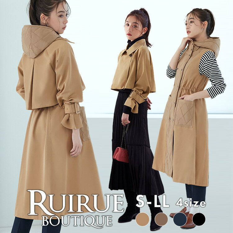 楽天RUIRUE BOUTIQUE【50％OFFバーゲン価格】トレンチコート ショートトレンチ ショートアウター キルトベスト ロングジレ ジャケット キルティングコート 2点セット レディース 大きいサイズ 50代 40代 30代 ミセス きれいめ 大人カジュアル 通勤 体型カバー おしゃれ 即日発送 ギフト