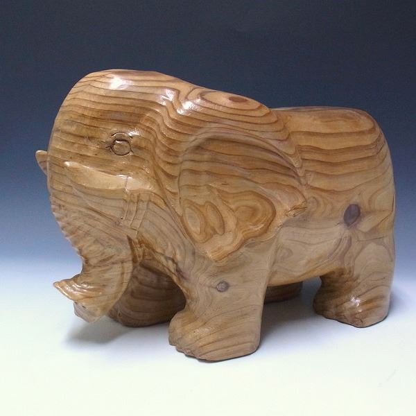 杉 木彫りの象（スツール） 木彫り 置物 彫刻 [Ryusho]