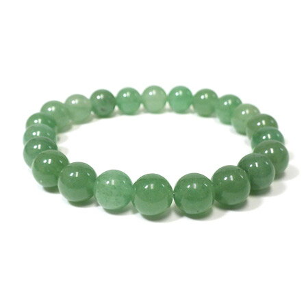 商品紹介 グリーンアベンチュリン(グリーンクォーツァイト)の8mm玉を使用した天然石ブレスレットです。グリーンクォーツァイトのことをアベンチュリンと呼んで流通しているようです。うっすらと透明感のある落ち着いたグリーンカラーがとても素敵なブレスレットに仕上がっていますよ。 開運や運気アップのお守り、ちょっとした手首のアクセサリーにいかがでしょうか。 アベンチュリン(グリーンクォーツァイト)は緊張から心身を解放してくれるとされ、癒しの石とされています。優しい緑の色は見ているだけで気持ちが落ち着きますね。 材質 グリーンアベンチュリン サイズ 内周 約15.5cm、8mm玉使用 備考 写真と同じ商品をお届けします。アベンチュリン 英名：Aventurine 和名：砂金水晶（さきんすいしょう）・砂金石英（さきんせきえい） 石言葉：「恋のチャンス」「安眠」「勇敢」 石の意味：自律神経を整える/やわらかい波動で包み込んでくれる/問題を円満に解決するための糸口を導き出す/ストレスやイライラを取り除く/正しい判断力や集中力/記憶力を高めてくれる