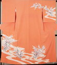 \ 20%offクーポン / 訪問着 袷 正絹 サーモンピンク 菊 萩 桔梗 Mサイズ ki25322 美品 着物 レディース 公式行事 リサイクル 中古 シル...