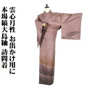 \ 20%offクーポン / 本場縞大島紬 訪問着 袷 正絹 薄赤紫 薄緑 赤紫 暈し 草花 Mサイズ ki28735 新品 ほうもんぎ houmongi レデ...