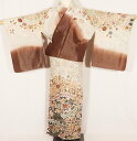 \ 20%offクーポン / 辻が花訪問着 正絹 濃茶 薄グレー 暈し 絞り辻が花 Mサイズ ki26309 着物 レディース オールシーズン 入学式 卒業式 ...
