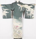 \ 20%offクーポン / 聚楽謹製 帝王紫 訪問着 袷 正絹 緑 ベージュ 暈し 紫刺繍菊 Lサイズ ki26336 着物 レディース オールシーズン 入学...