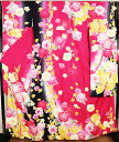 \ 20%offクーポン / 本振袖 正絹 ローズピンク 黒 薔薇 Lサイズ ki24883 新品 着物 レディース 成人式 まとめ買い 在庫限り ギフト 激安...