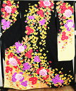 \ 20%offクーポン / 本振袖 正絹 黒 黄緑 牡丹桜 菊 花満開 Lサイズ ki24885 新品 着物 レディース 成人式 まとめ買い 在庫限り ギフト...