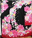 \ 20%offクーポン / 本振袖 正絹 黒 赤 牡丹 桜 コスモス 花満開 LLサイズ トールサイズ ki24887 新品 着物 レディース 成人式 まとめ...