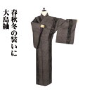 \ 20%offクーポン / 大島紬 袷 正絹 濃茶 唐花 七宝文 縦縞 Lサイズ ki30306 美品 おおしまつむぎ レディース シルク ギフト 送料込み