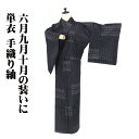 \ 20%offクーポン / 単衣 紬 正絹 黒 パルメット唐草文様 縦縞 Lサイズ ki30602 未使用品 ひとえ レディース シルク ギフト 6月9月10...