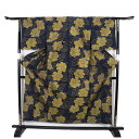 \ 20%offクーポン / 単衣 紬 正絹 濃紺 花柄 Mサイズ ki30847 美品 ひとえ 春秋シーズン レディース シルク ギフト 30代 40代 50代 送料込み
